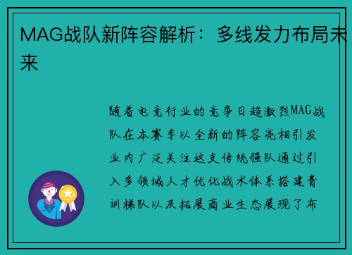 MAG战队新阵容解析：多线发力布局未来